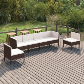 Set Divani da Giardino 6 pz con Cuscini in Polyrattan Marrone