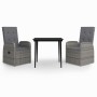 Set da Pranzo da Giardino 3 pz con Cuscini Grigio