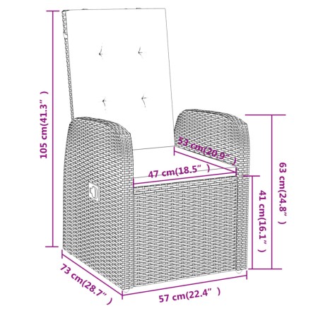 Set da Pranzo da Giardino 3 pz con Cuscini Grigio