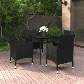 Set da Pranzo da Giardino 5 pz con Cuscini Polyrattan e Vetro