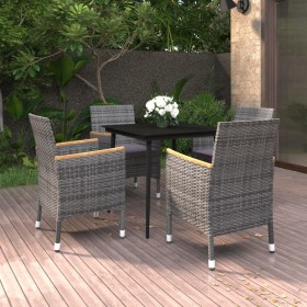 Set da Pranzo per Giardino 5 pz con Cuscini Polyrattan e Vetro