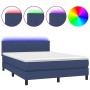 Letto a Molle con Materasso e LED Blu 140x190 cm in Tessuto