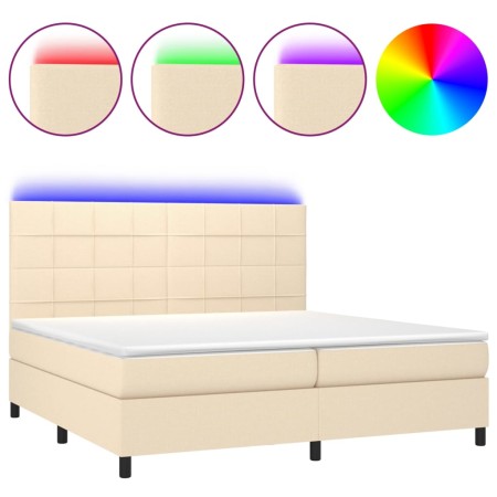 Letto a Molle Materasso e LED bianco 200x200cm in Tessuto