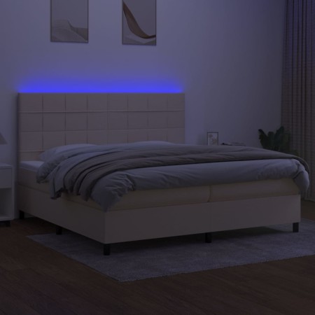 Letto a Molle Materasso e LED bianco 200x200cm in Tessuto