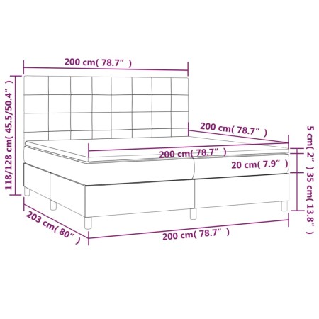 Letto a Molle Materasso e LED bianco 200x200cm in Tessuto