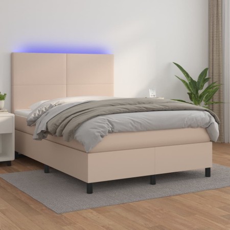 Giroletto Molle Materasso e LED Cappuccino 140x200cm Similpelle