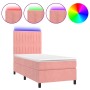 Letto a Molle con Materasso e LED Rosa 90x200 cm in Velluto