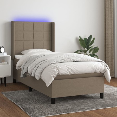 Letto a Molle con Materasso e LED Tortora 90x200 cm in Tessuto