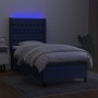 Letto a Molle con Materasso e LED Blu 90x200 cm in Tessuto