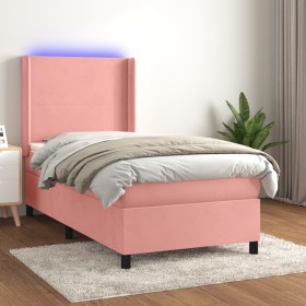 Letto a Molle con Materasso e LED Rosa 90x200 cm in Velluto