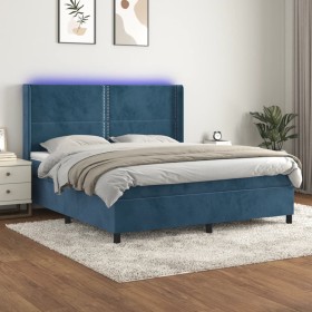 Letto a Molle con Materasso e LED Blu Scuro 180x200 cm