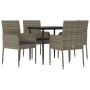 Set da Pranzo Giardino 5pz Nero e Grigio con Cuscini Polyrattan