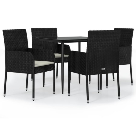 Set da Pranzo da Giardino 5 pz Nero con Cuscini in Polyrattan