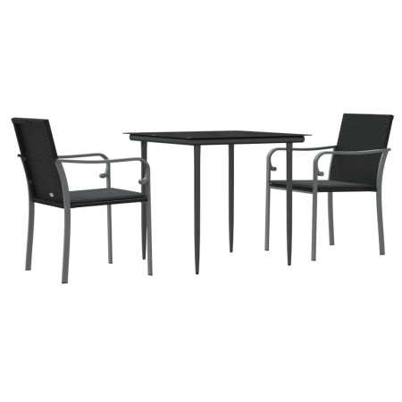 Set Pranzo da Giardino 3pz con Cuscini in Polyrattan e Acciaio