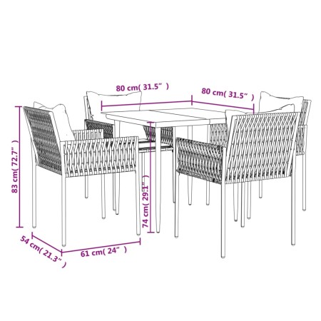 Set Pranzo da Giardino 5pz con Cuscini in Polyrattan e Acciaio