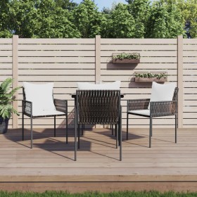 Set Pranzo da Giardino 5pz con Cuscini in Polyrattan e Acciaio