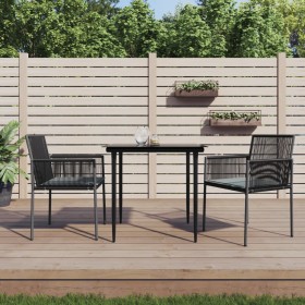 Set Pranzo Giardino 3 pz con Cuscini Polyrattan e Acciaio Nero