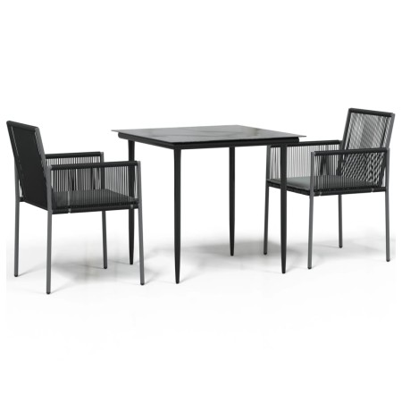 Set Pranzo Giardino 3 pz con Cuscini Polyrattan e Acciaio Nero