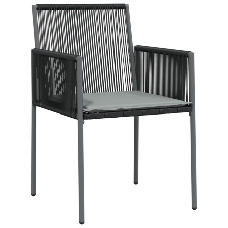 Set Pranzo Giardino 3 pz con Cuscini Polyrattan e Acciaio Nero