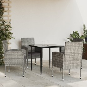 Set da Pranzo da Giardino 5 pz Nero Grigio Polyrattan e Acciaio