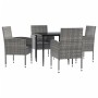 Set da Pranzo da Giardino 5 pz Nero Grigio Polyrattan e Acciaio