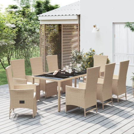 Set da Pranzo da Giardino 9 pz con Cuscini Beige in Polyrattan