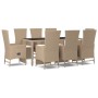 Set da Pranzo da Giardino 9 pz con Cuscini Beige in Polyrattan