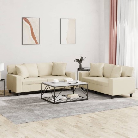 Set di Divani 2 pz con Cuscini Crema in Similpelle