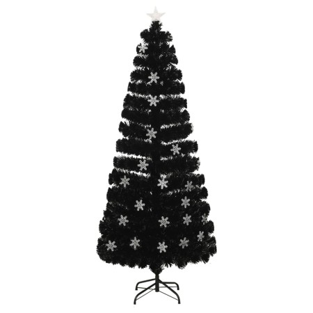 Albero Natale con Fiocchi di Neve a LED Nero 210cm Fibra Ottica