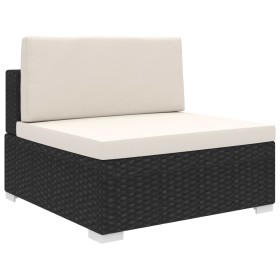 Seduta Centrale Modulare 1 pz con Cuscini in Polyrattan Nero