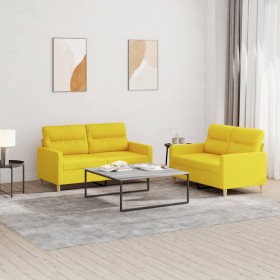 Set di Divani 2 pz con Cuscini Giallo Chiaro in Tessuto