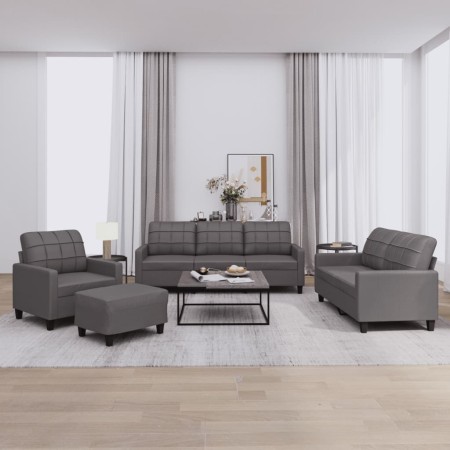 Set di Divani 4 pz con Cuscini Grigio in Similpelle