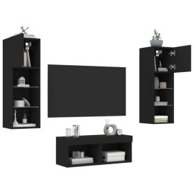 Mobili TV a Muro 4pz con Luci LED Neri