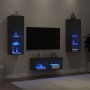 Mobili TV a Muro 4pz con Luci LED Neri