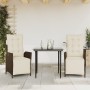 Set da Pranzo da Giardino 3pz con Cuscini in Polyrattan Marrone