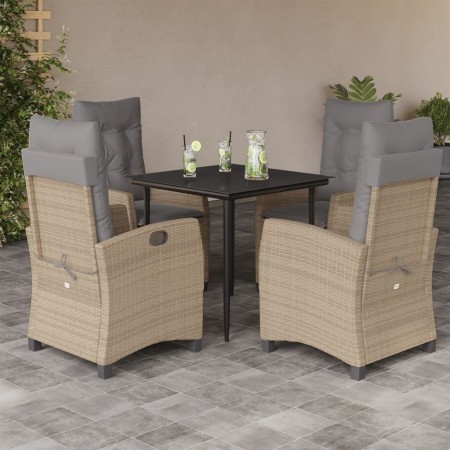 Set Pranzo da Giardino 5 pz con Cuscini Beige Misto Polyrattan