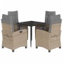 Set Pranzo da Giardino 5 pz con Cuscini Beige Misto Polyrattan