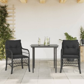 Set da Bistrò 3 pz con Cuscini Nero in Polyrattan