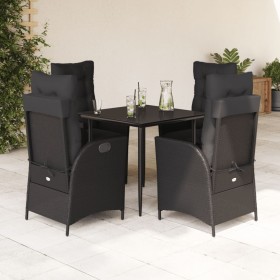 Set da Pranzo da Giardino 5 pz Nero con Cuscini in Polyrattan