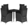 Set da Pranzo da Giardino 5 pz Nero con Cuscini in Polyrattan