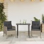 Set Pranzo da Giardino 3pz con Cuscini Grigio Chiaro Polyrattan