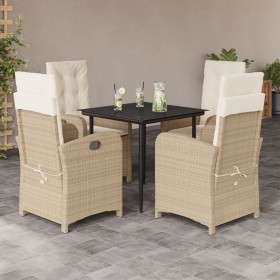 Set da Pranzo da Giardino 5 pz con Cuscini Beige in Polyrattan