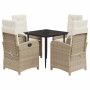 Set da Pranzo da Giardino 5 pz con Cuscini Beige in Polyrattan