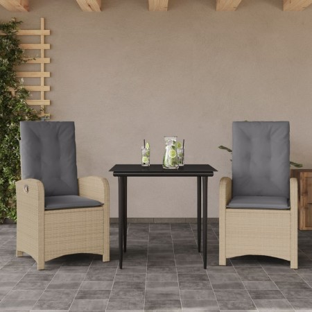 Set Pranzo da Giardino 3 pz con Cuscini Beige Misto Polyrattan