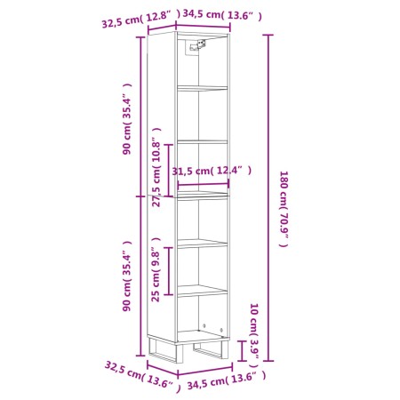 Credenza Grigio Cemento 34,5x32,5x180 cm in Legno Multistrato