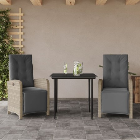 Set da Bistrò 3 pz con Cuscini Grigio Chiaro in Polyrattan