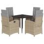 Set Pranzo da Giardino 5 pz con Cuscini Beige Misto Polyrattan