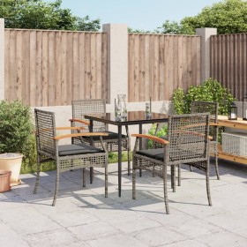 Set da Pranzo da Giardino 5 pz con Cuscini in Polyrattan Grigio