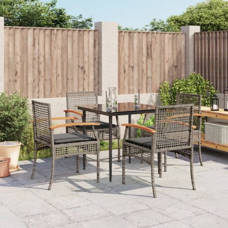 Set da Pranzo da Giardino 5 pz con Cuscini in Polyrattan Grigio