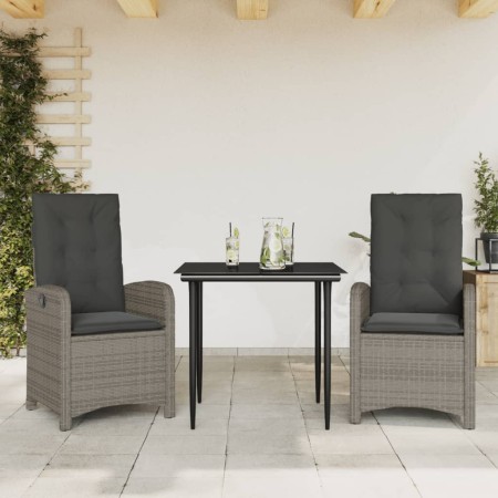 Set da Pranzo da Giardino 3 pz con Cuscini in Polyrattan Grigio